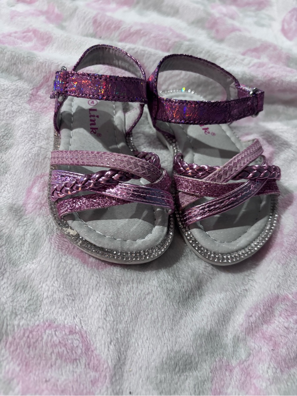 Link Girls' Pink Metallic Glitter Braided Sandals